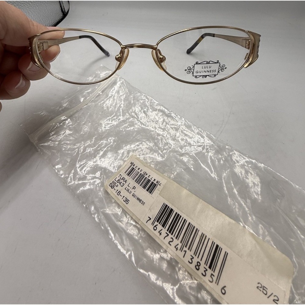 Lulu Guinness Eyeglasses Frames Tura L.P. Gold Rhinestone Classic 50-16-135